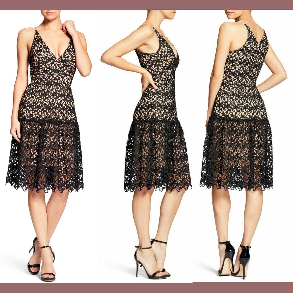 NEW Dress the Population‎ [SZ Small ] Lily Crochet Fit & Flare Dress Black